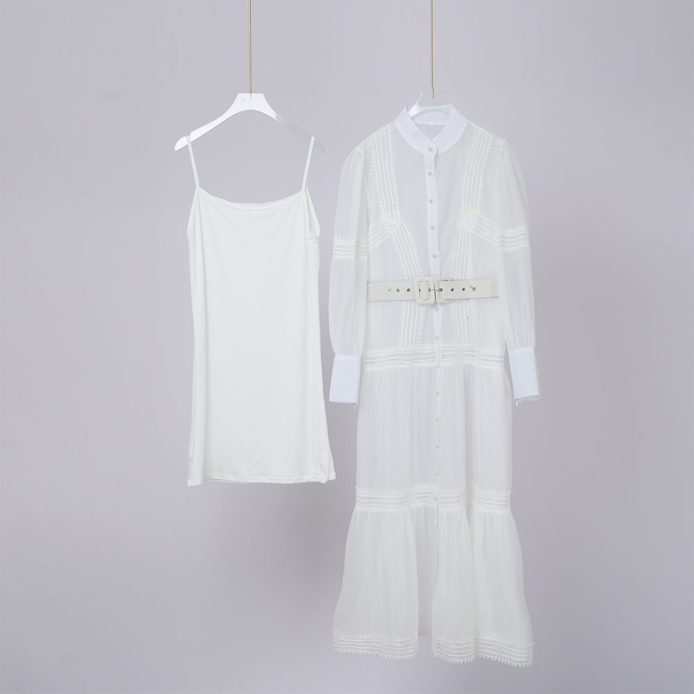 Stand Collar Splicing Lace Long Sleeve Dress - Spring & Autumn - Image 2