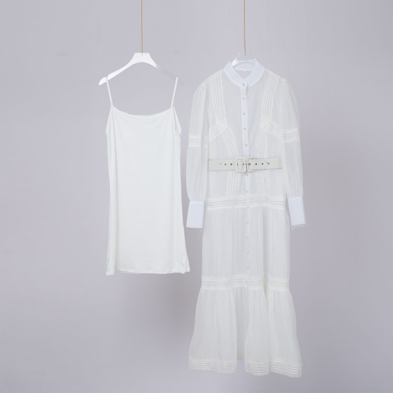 Stand Collar Splicing Lace Long Sleeve Dress - Spring & Autumn - Image 2