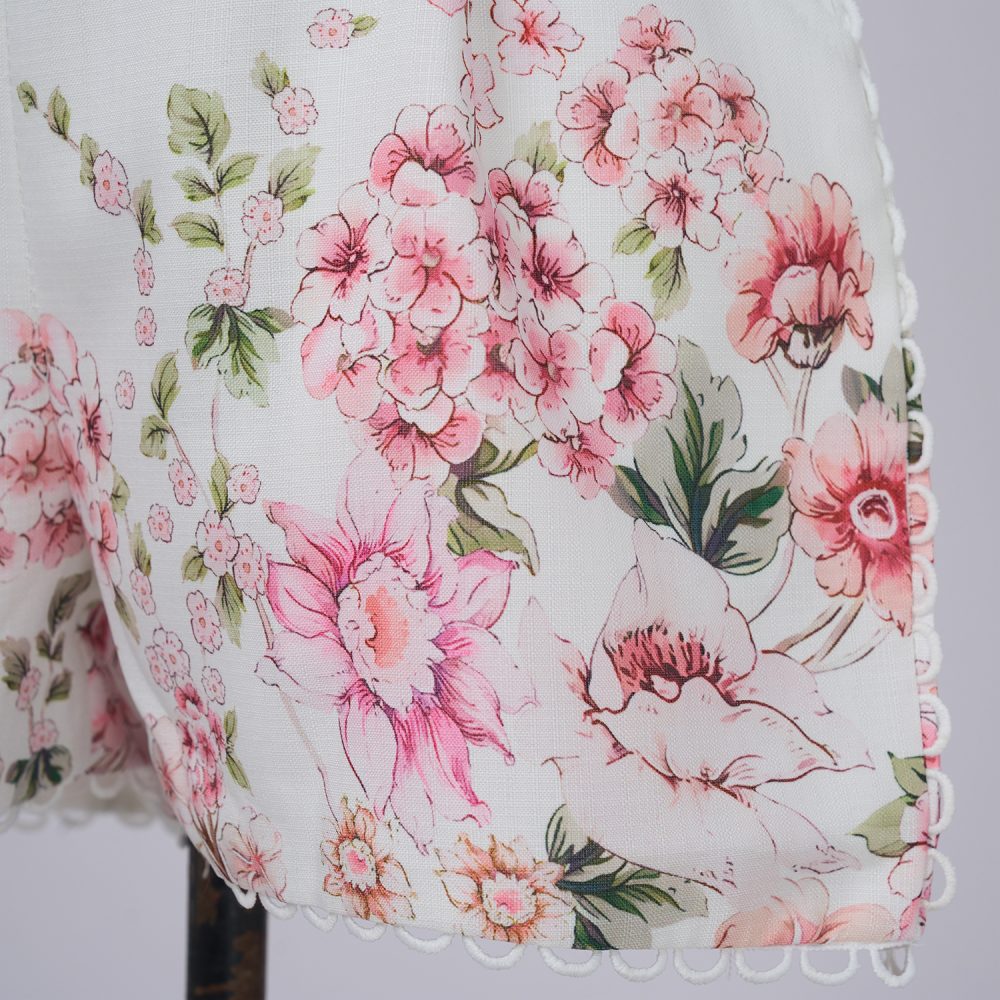 Stand Collar Flower Top & High-Waisted Shorts Set - Spring & Autumn - Image 6