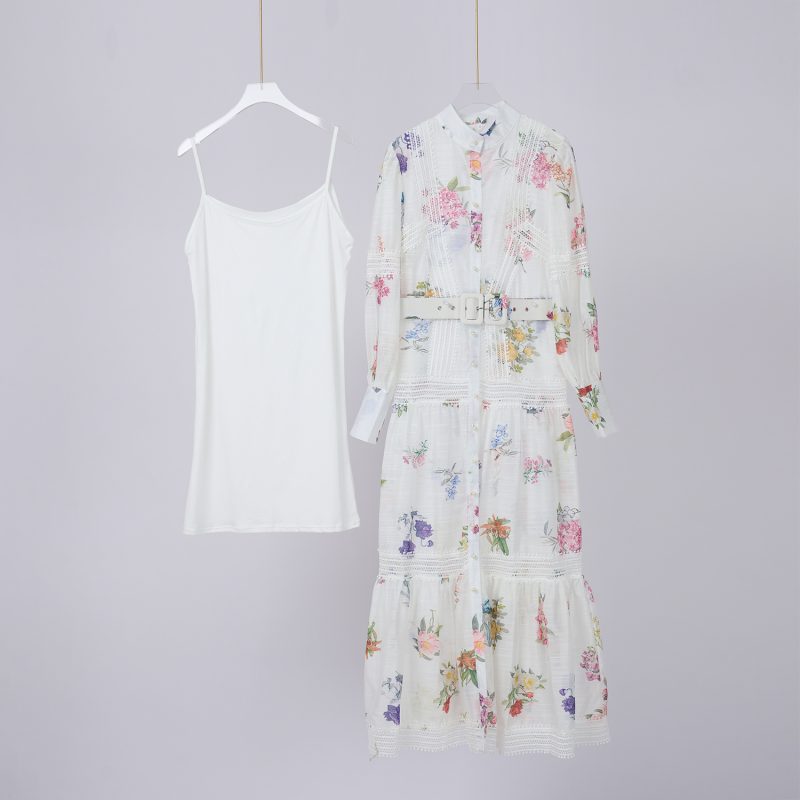 Stand Collar Splicing Lace Long Sleeve Dress - Spring & Autumn