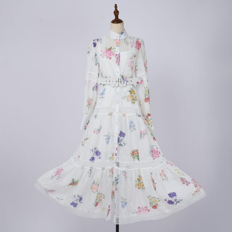 Stand Collar Splicing Lace Long Sleeve Dress - Spring & Autumn - Image 2