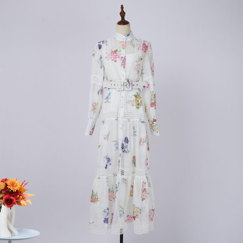 Stand Collar Splicing Lace Long Sleeve Dress - Spring & Autumn - Image 3