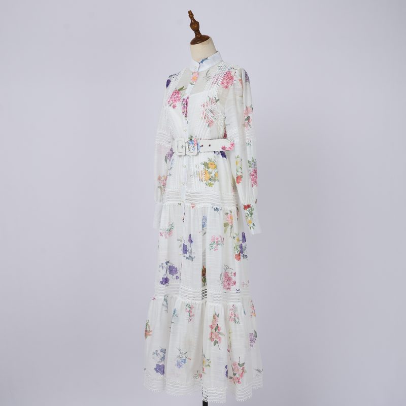 Stand Collar Splicing Lace Long Sleeve Dress - Spring & Autumn - Image 4