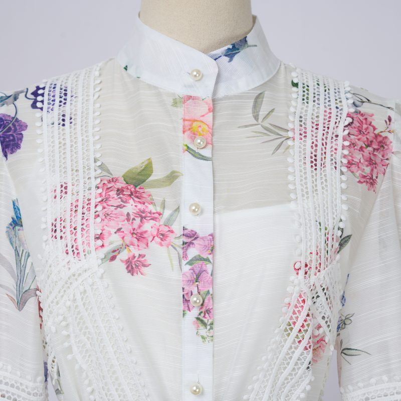 Stand Collar Splicing Lace Long Sleeve Dress - Spring & Autumn - Image 7