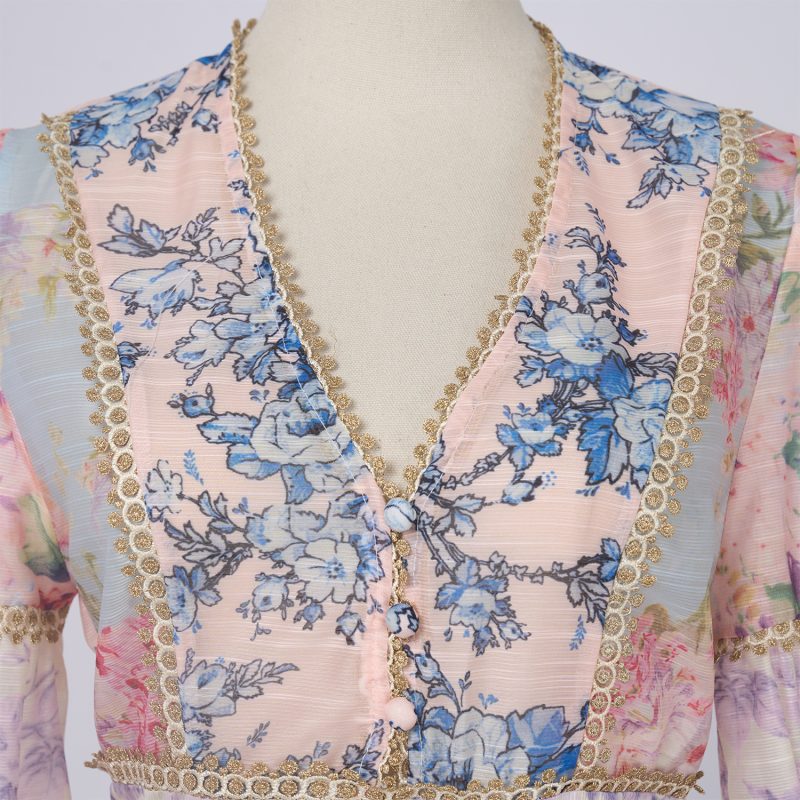 Spring Lace V-Neck Short Dress - Long Sleeve - Image 5
