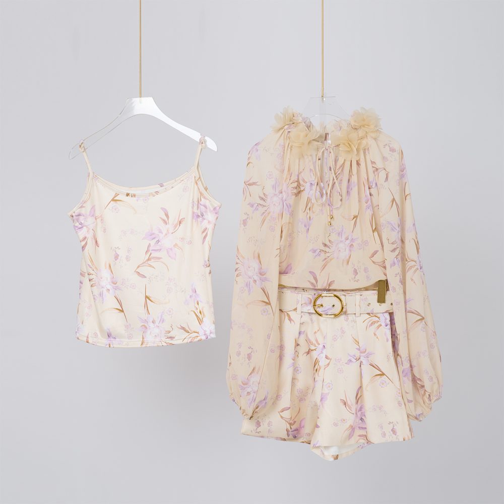 Spring Floral Three-Piece Set - Top & High-Waisted Shorts - Image 3