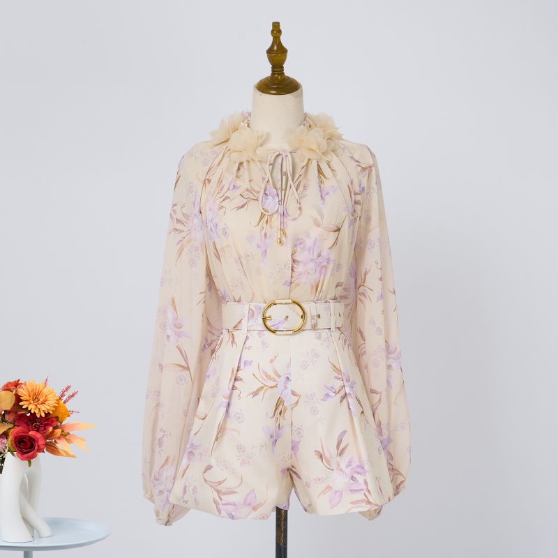 Spring Floral Three-Piece Set - Top & High-Waisted Shorts - Image 4