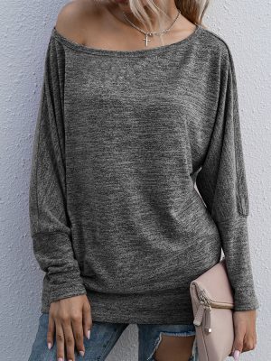 Casual Off-Neck Long Sleeve Sweater Top for Women