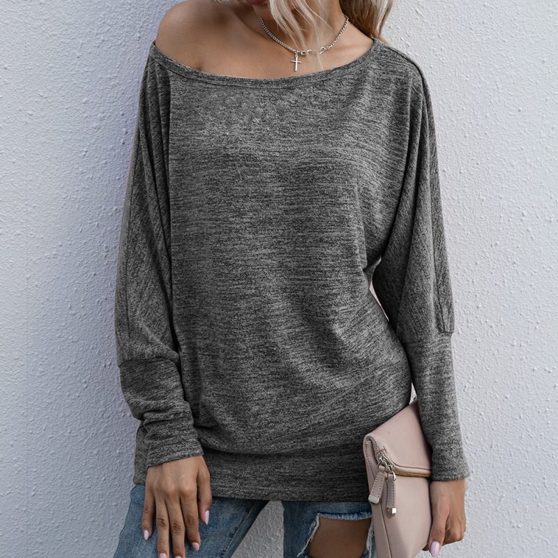 Casual Off-Neck Long Sleeve Sweater Top for Women
