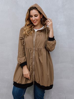 Plus Size Hooded Trench Coat Sweater Cardigan