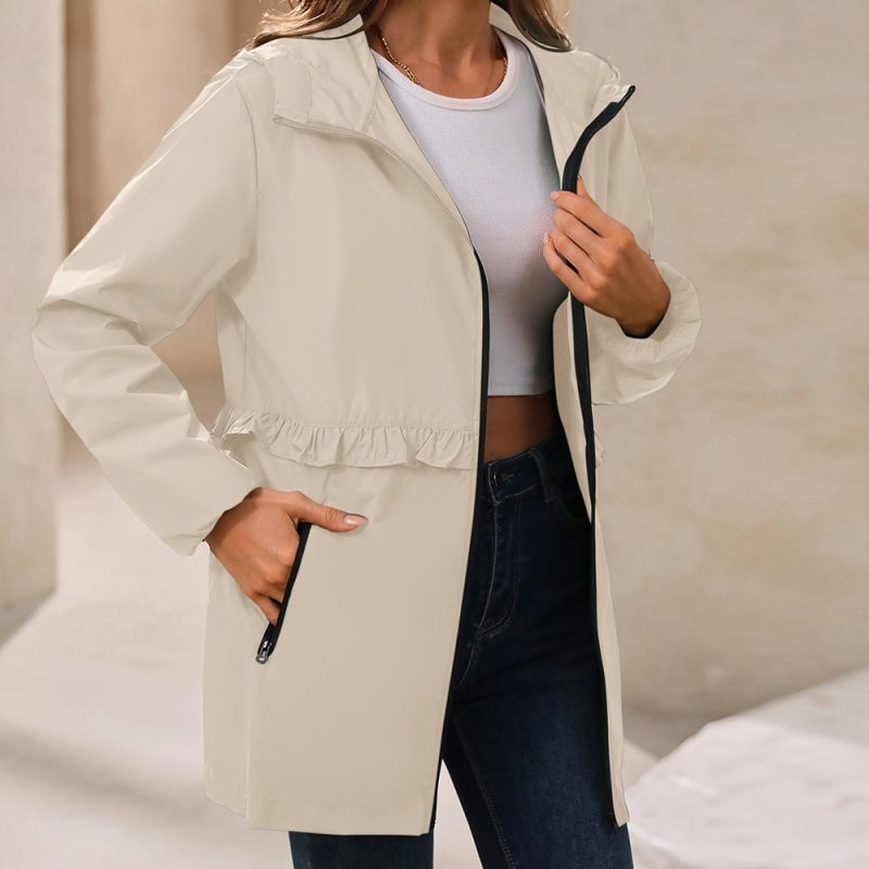 Elegant Hooded Rainproof Trench Coat with Pockets for Women - Image 3
