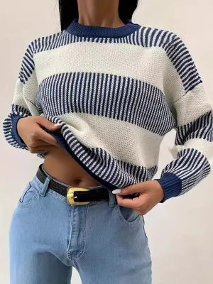 Contrast Color Striped Pullover – Casual Autumn Winter Sweater