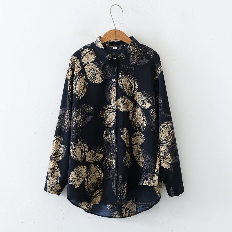 Printed Loose Collared Long Sleeve Shirt - Women’s Casual Top
