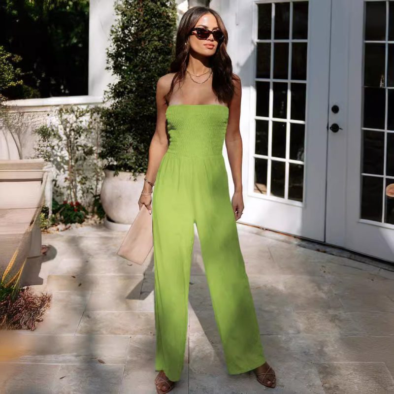 Summer Stretch Solid Color Sexy Tube Top Wide-Leg Jumpsuit - Image 4