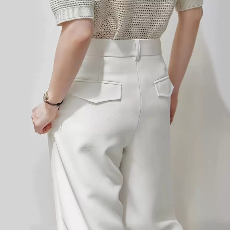 Elegant High-Waist Wide Leg Pants - Office Casual, No Belt - Image 3