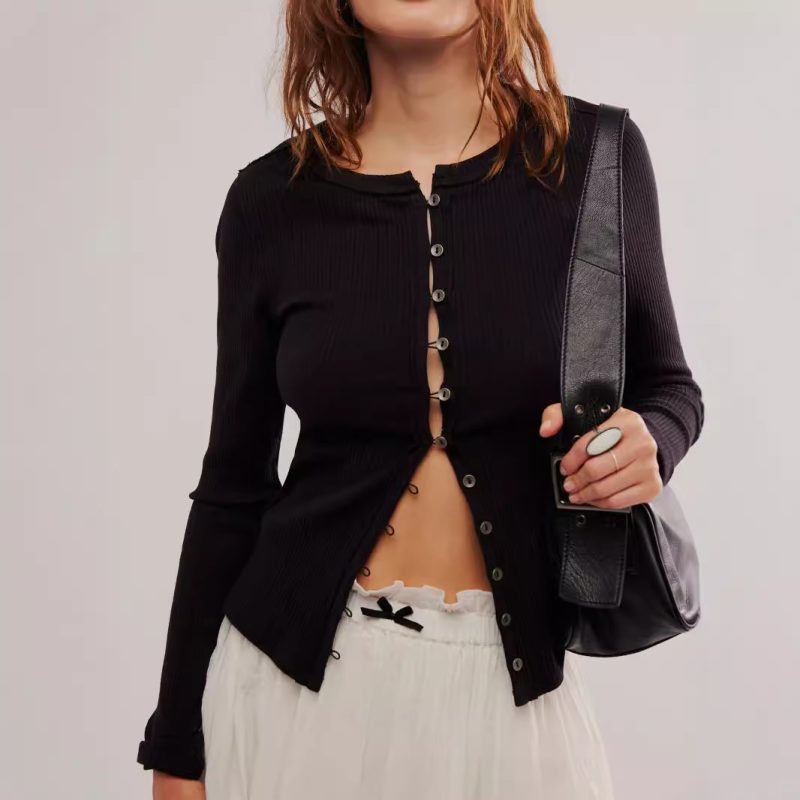 Slim Fit Cardigan - Short Long Sleeve Autumn Sweater - Image 3