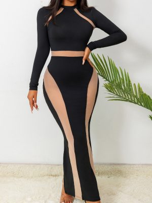 Sexy Black Lace Sheath Dress – Long Sleeve Nightclub Outfit