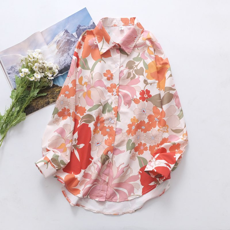 Floral Print Collared Loose Shirt - Women’s Elegant Top - Image 3