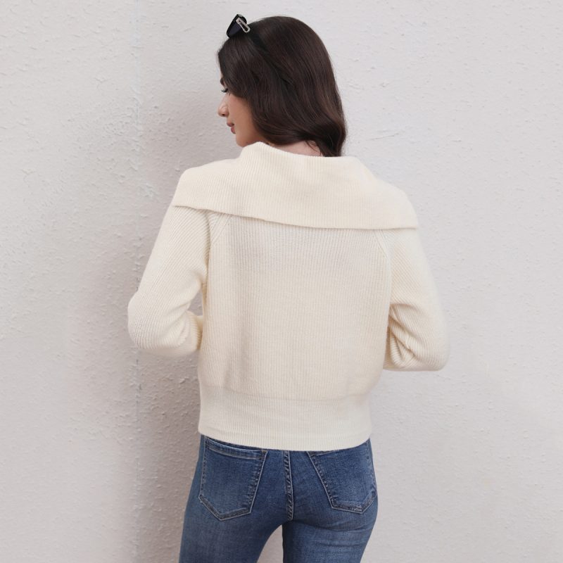 Large Collared Zipper Knitted Cardigan - Autumn/Winter - Image 2