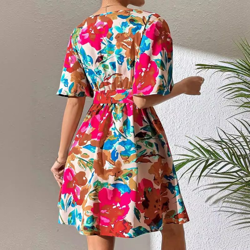 Elegant Summer Floral Print Dress for Women with Belt - Image 3