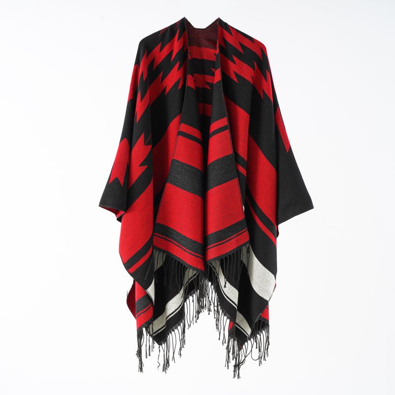 Ethnic Tassel Shawl Cape - Imitation Cashmere Split Design - Image 4