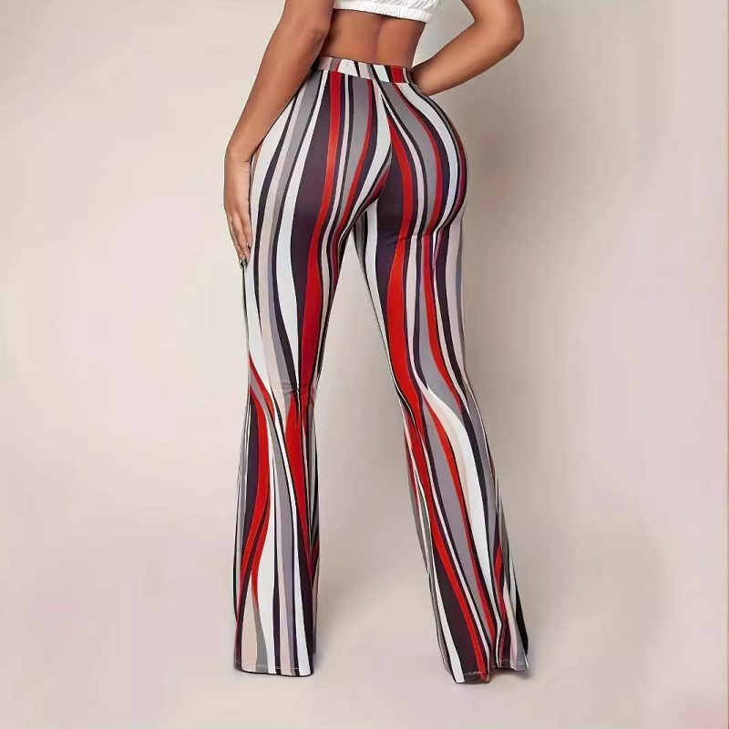 Women’s Digital Print Bell Bottom Pants - Tight Fit, Casual Big Leg Trousers - Image 2