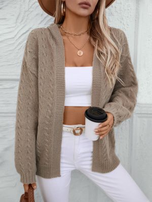 Solid Color Hooded Knit Cardigan – Retro Long Sleeve