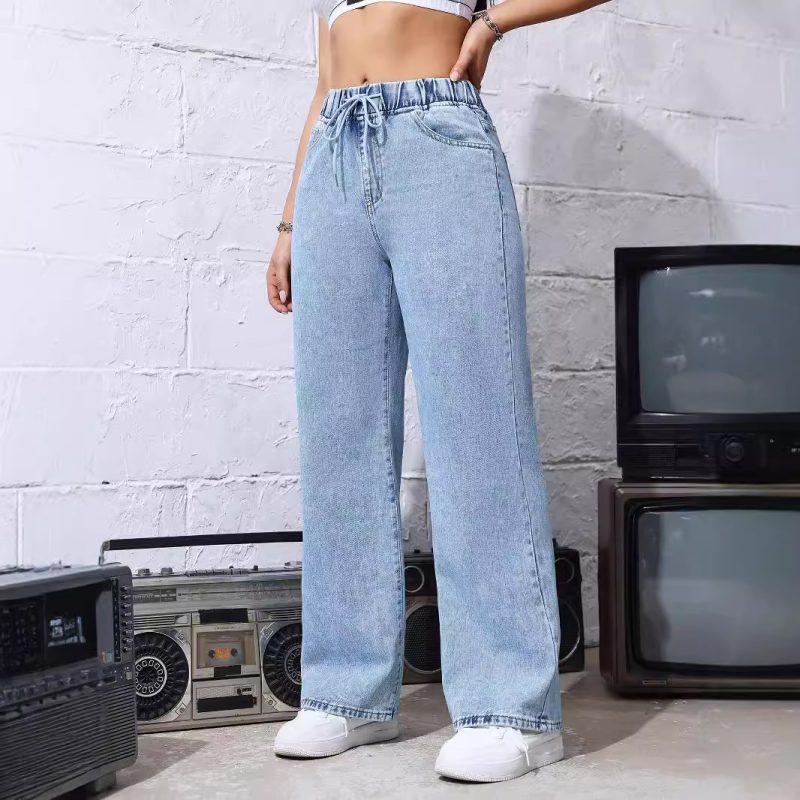 Elastic High Waist Jeans - Loose Fit Slimming Straight Leg - Image 3