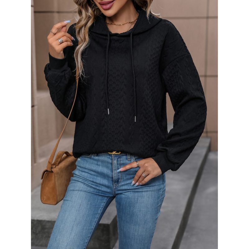 Spring Jacquard Hooded Sweater - Long Sleeve, Solid Color - Image 2