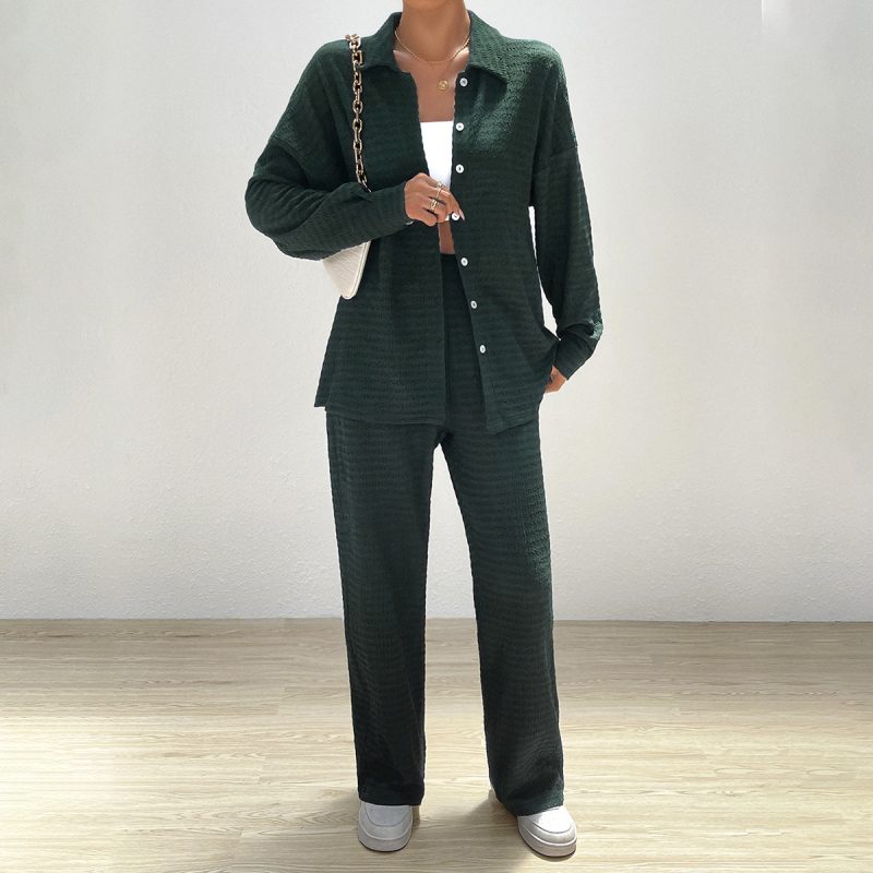 Elegant Autumn Winter Women's Long-Sleeve Shirt & Trousers Set