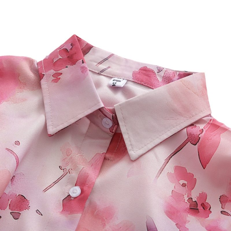 Floral Print Collared Long Sleeve Loose Shirt - Image 5