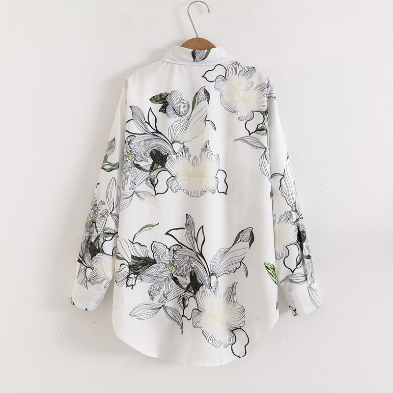 Women's Loose Floral Collared Shirt - Long Sleeves - Image 2