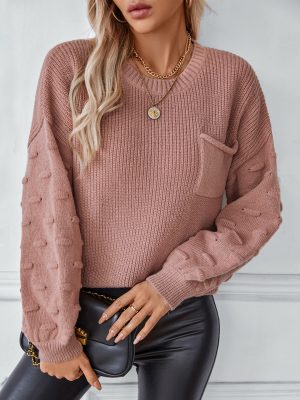 Solid Color Pocket Pullover – Knitted Sweater Autumn Winter