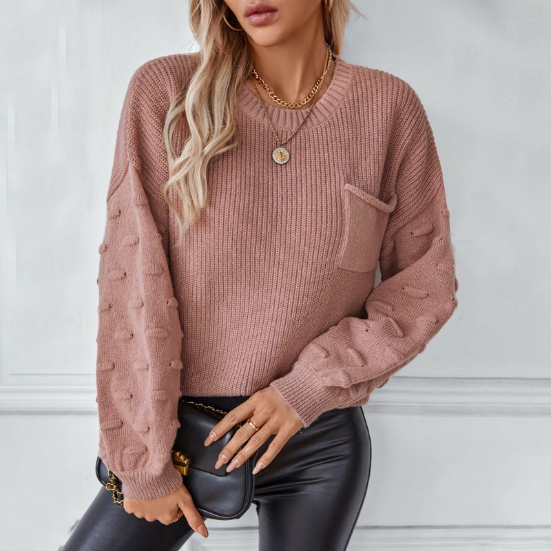 Solid Color Pocket Pullover - Knitted Sweater Autumn Winter
