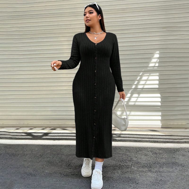 Plus Size Slim Fit Casual Long Dress for Fall Winter - Image 4