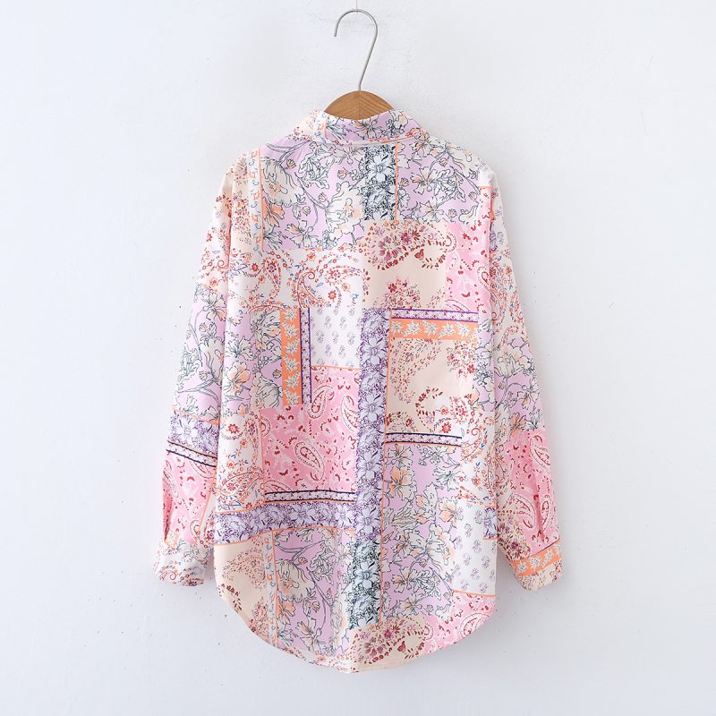 Women's Loose Fit Collared Shirt - Printed, Long Sleeves - Image 2