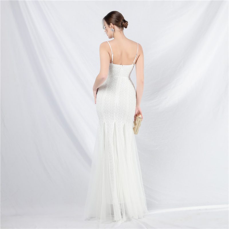 Ostrich Feather & Sequin Mesh Evening Dress - Image 3