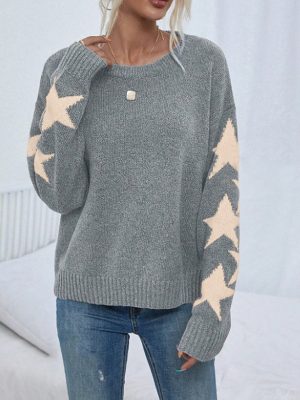 Jacquard Knitted Pullover – Long Sleeve Autumn Winter Sweater