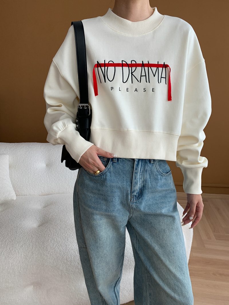 Loose Ribbon Letter Graphic Crew Neck Drop Shoulder Hoodie - Image 2