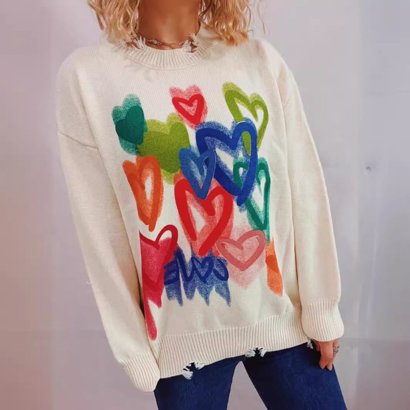 Retro Printed Graffiti Sweater - Japanese Korean Style - Image 3