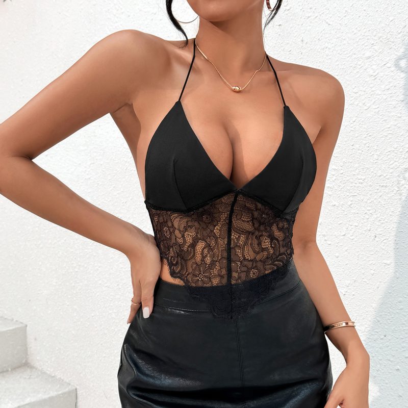 Asymmetric Backless Halter Vest with Spaghetti Straps - Image 2