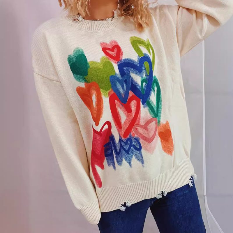 Retro Printed Graffiti Sweater - Japanese Korean Style - Image 4