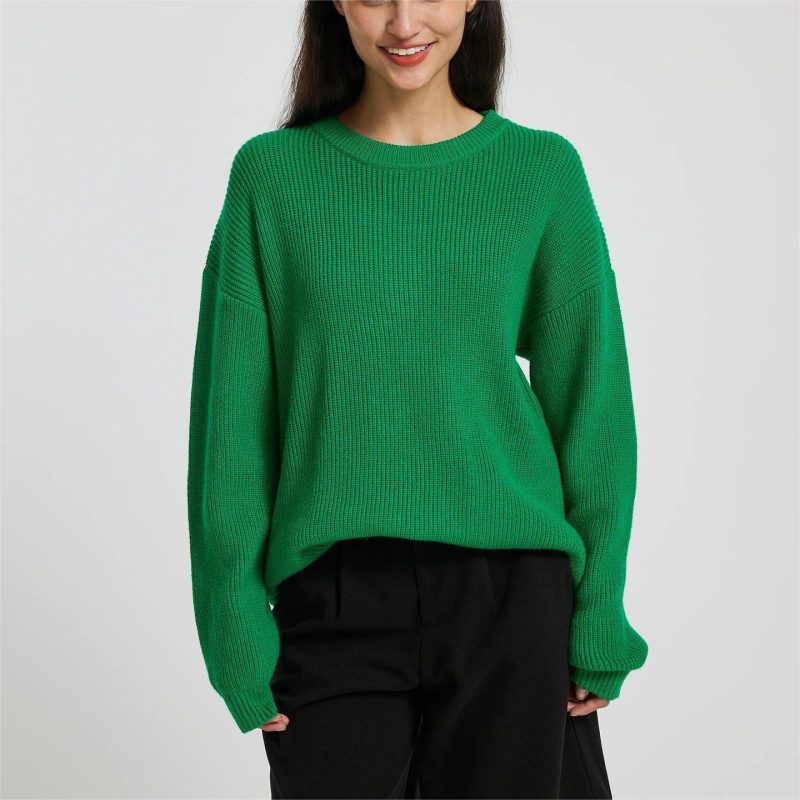 Loose Fit Round Neck Pullover - Autumn Winter Knit Sweater - Image 2