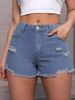 Hipster Ripped Denim Shorts for Women – Platform Street Style, Straight Fit