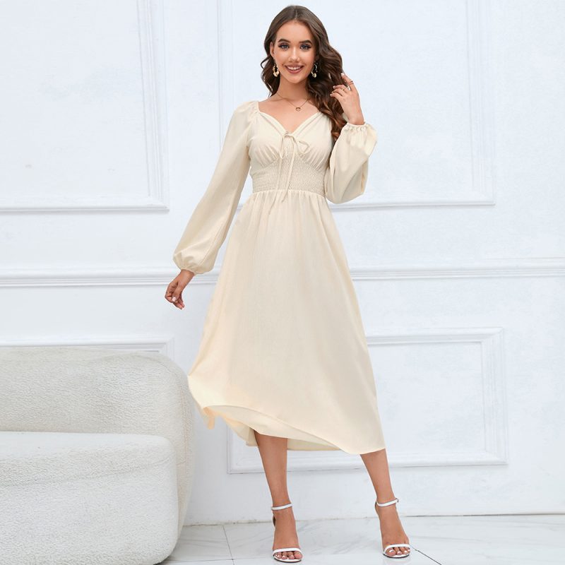 Slim Fit V-Neck Women's Dress - Autumn Winter - Image 2