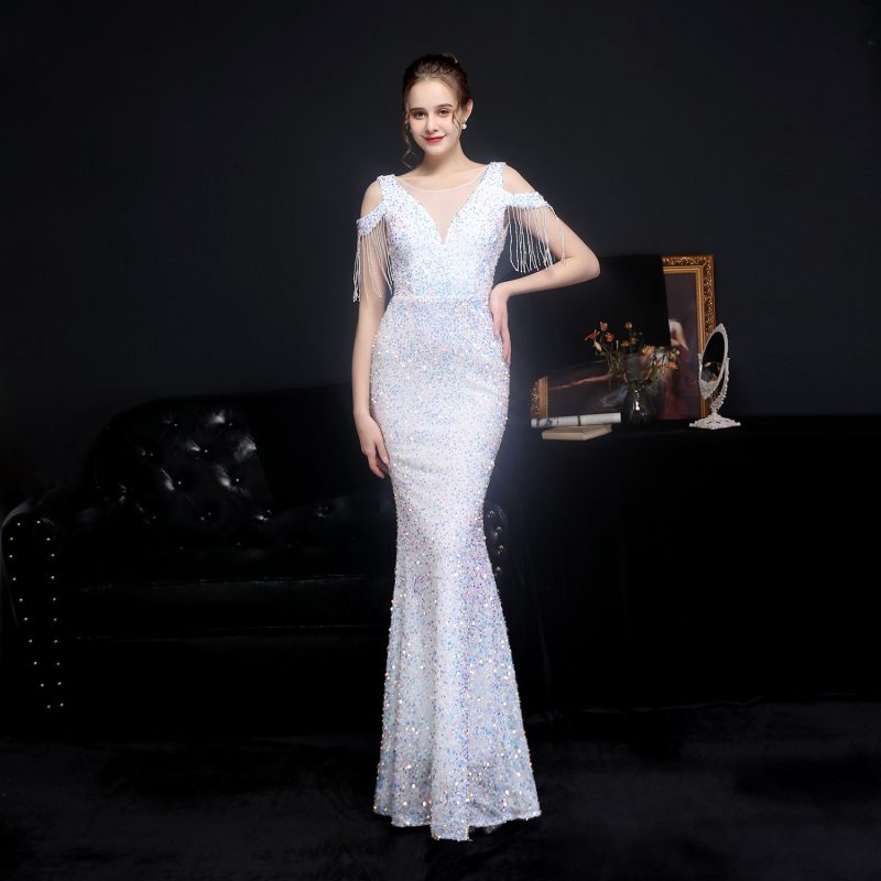 Colorful Sequin Fishtail Toast Dress - Slim Fit - Image 4