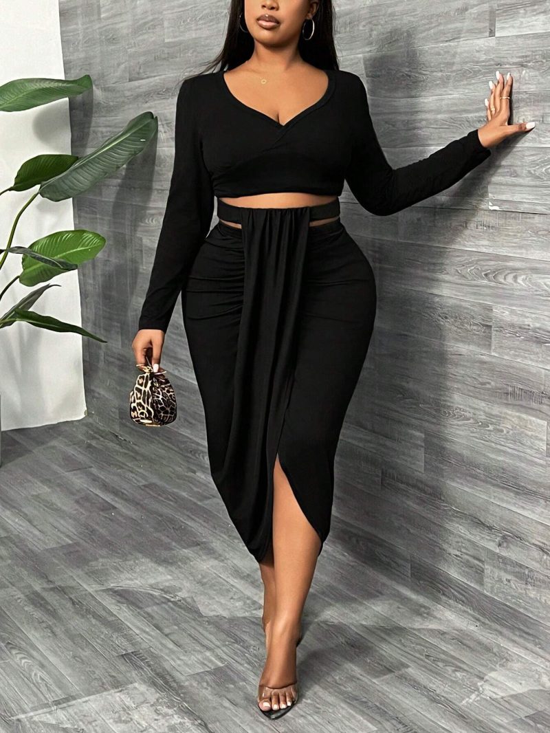 Plus Size Solid Color Long Sleeve T-Shirt - Autumn/Winter - Image 5