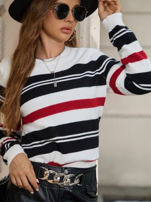 Classic Striped Pullover – Round Neck Knitted Casual Top