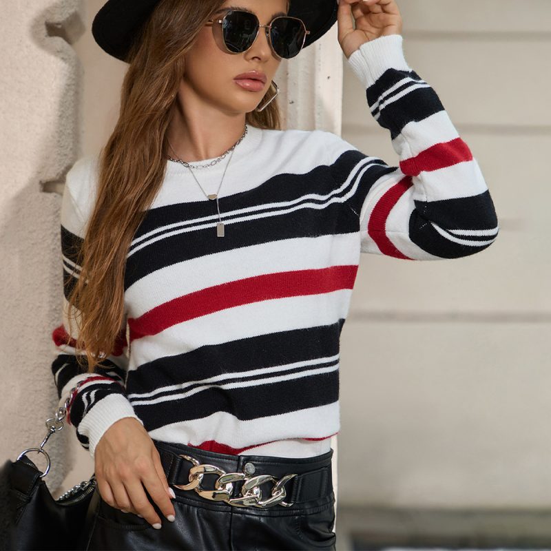 Classic Striped Pullover - Round Neck Knitted Casual Top