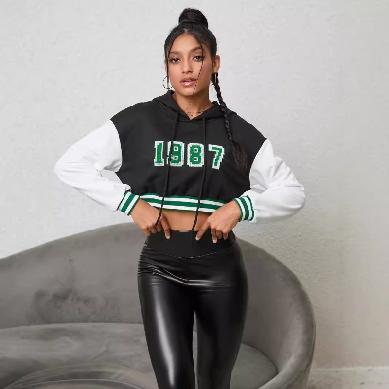 Women’s Loose Slimming Hooded Cropped Sleeve Sweater - Image 4